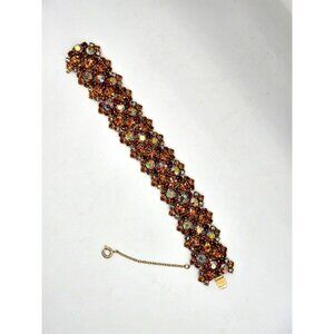 SHERMAN signed Bracelet with Safety Chain Smoke and Topaz color AB crystal 7 in